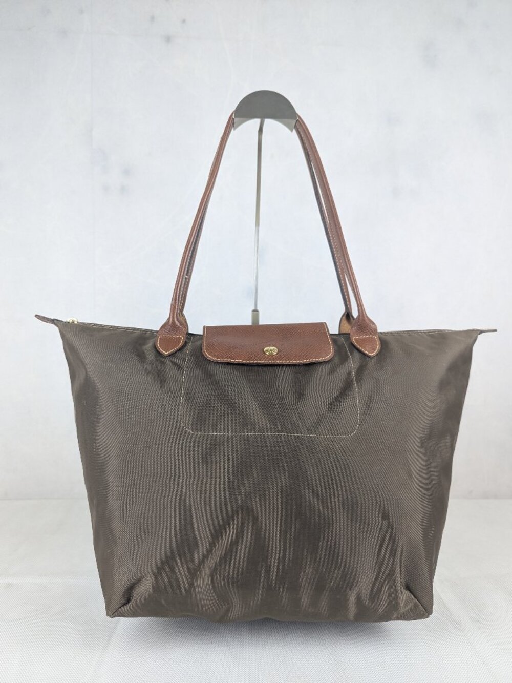 Used Longchamp Le Pliage Tote Bag Green Nylon Leather - Classic Style Clean
